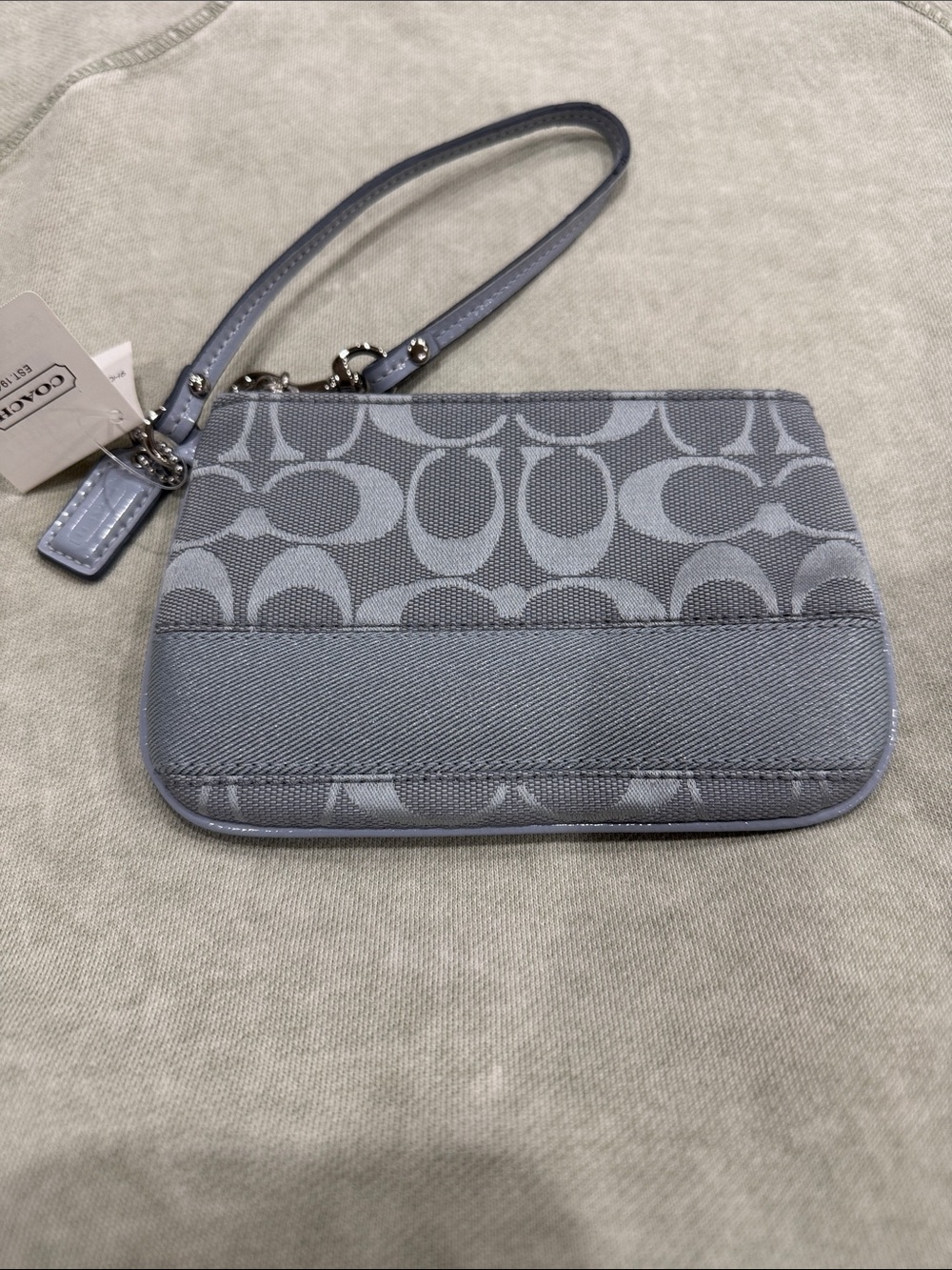 Coach Signature Canvas Wristlet in Pale Blue Gray